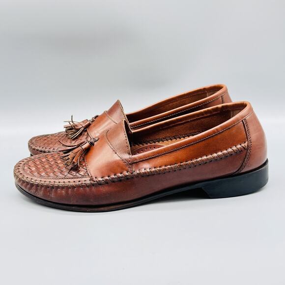 GH Bass & Co Shoes Mens 11.5 Brown Leather Woven Tassel Loafers Moc Toe Slip On - Picture 5 of 11